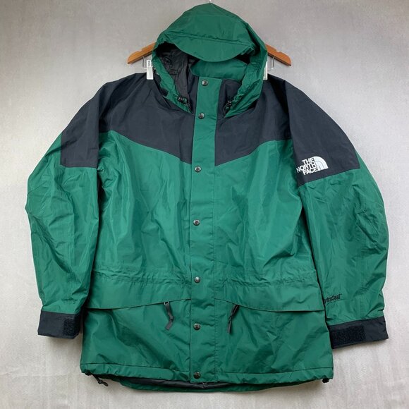 Vintage North Face Men HydroSeal Jacket Medium Green Full Zip Hooded Lightweight - Picture 1 of 11